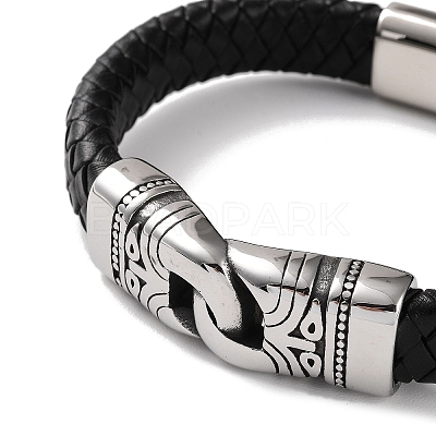 Men's Braided Black PU Leather Cord Bracelets BJEW-K243-13AS-1