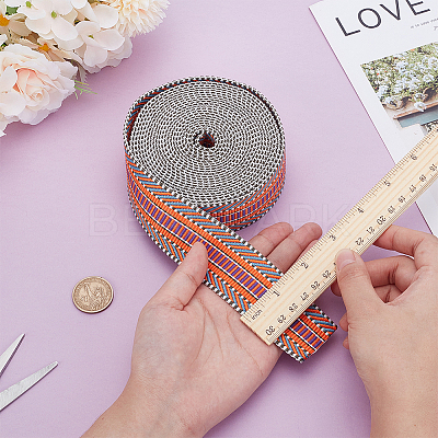 5 Yards Polyester Striped Jacquard Ribbon OCOR-WH0078-287B-1