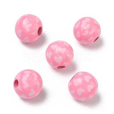 Valentine's Day Spray Painted & Printed Wood European Beads WOOD-L023-03H-1