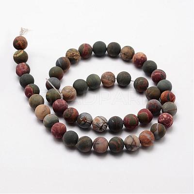 Natural Polychrome Jasper/Picasso Stone/Picasso Jasper Frosted Bead Strands G-O155-03B-8mm-1