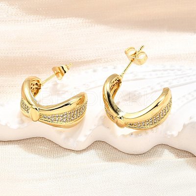 Brass Micro Pave Clear Cubic Zirconia Stud Earrings for Women EJEW-U056-05A-G-1