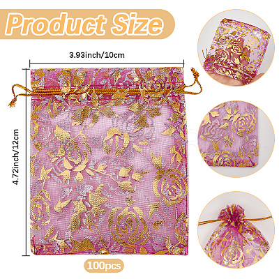 100Pcs Rose Printed Organza Bags OP-SP0001-06A-1