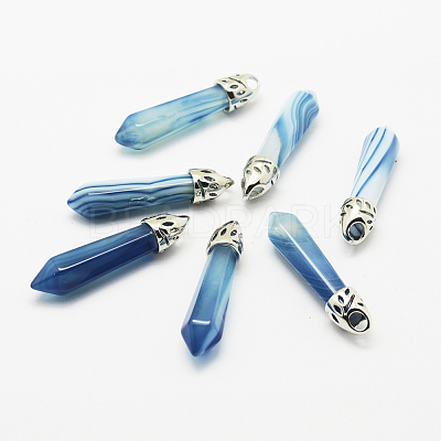 Dyed Bullet Natural Agate Pointed Pendants G-E332-C01-1