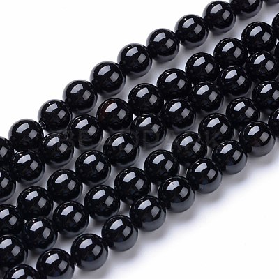 Natural Dyed & Heated Black Onyx Round Bead Strands X-G-T055-6mm-10-1
