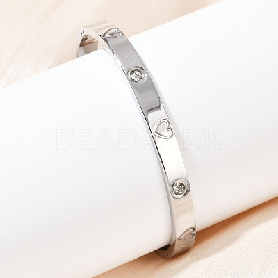 201 Stainless Steel with Rhinestone Bangles for Women BJEW-B138-04P-1