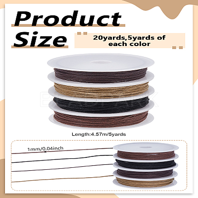 20 Yards 4 Colors Eco-Friendly Waxed Cotton Thread Cords YC-LP0001-02-1