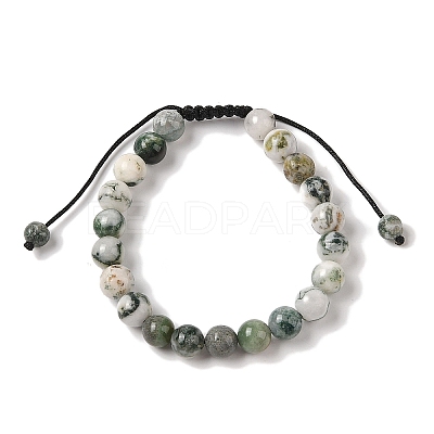 8mm Round Natural Tree Agate Braided Bead Bracelets BJEW-C067-01B-01-1