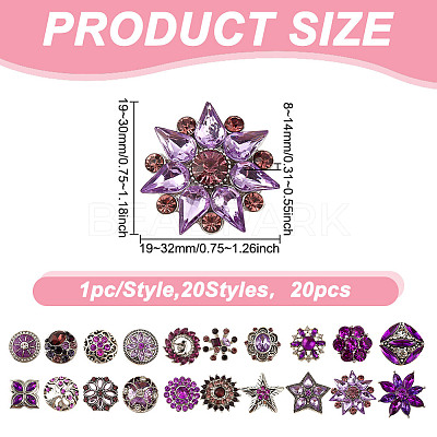 20Pcs Alloy Rhinestone Snap Button BUTT-GO0001-03A-1
