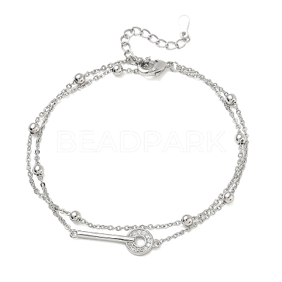 Brass Micro Pave Clear Cubic Zirconia Key Link 2-Strand Bracelets KK-CBA6980-20P-1