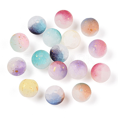 Frosted Baking Paint Crackle Glass Beads with Glitter Powder DGLA-T004-6mm-01A-1