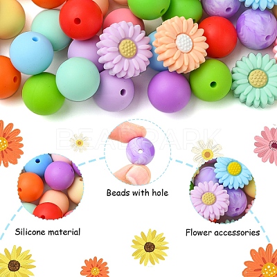 Round/Daisy Silicone Focal Beads SIL-YW0001-49-1