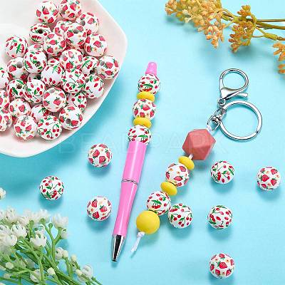 50Pcs 2 Styles Fruit Printed Wood European Beads WOOD-SZ0001-30-1