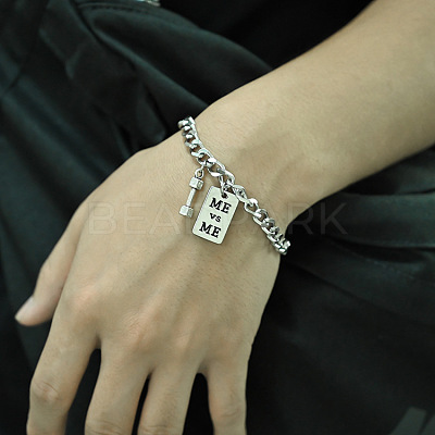 ME vs ME Rectangle Tag & Dumbbell 201 Stainless Steel Charm Bracelets FS-WG06958-02-1