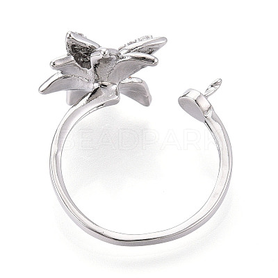 Flower Brass Micro Pave Clear Cubic Zirconia Cuff Ring Settings KK-T076-68P-1