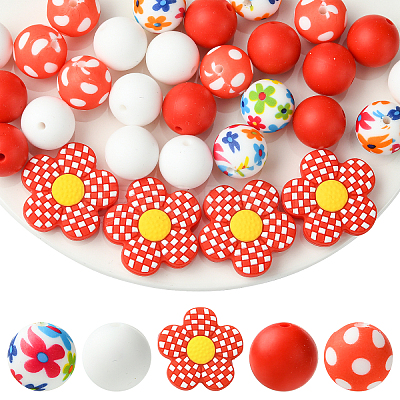 30Pcs 5 Styles Silicone Focal Beads SIL-YW0002-21A-1