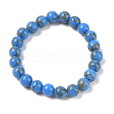 Synthetic Turquoise(Dyed) Round Beaded Stretch Bracelets G-U005-01B-06-1