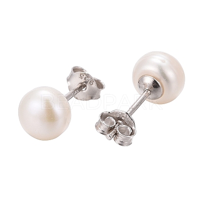 Anti-Tarnish Pearl Ball Stud Earrings EJEW-Q701-01A-1