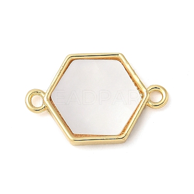 Brass Pave Natural White Shell Connector Charms KK-S522-03F-G-1