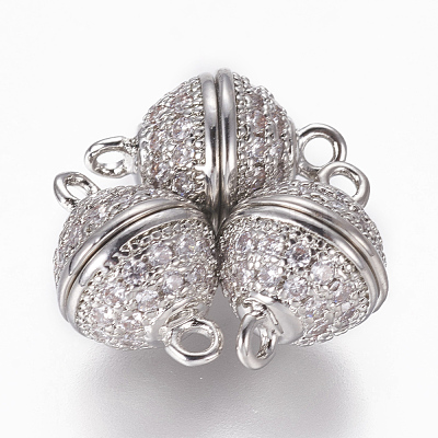 Brass Micro Pave Cubic Zirconia Magnetic Clasps with Loops ZIRC-L082-B-01-P-1