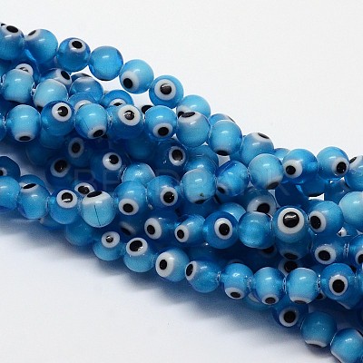 Handmade Evil Eye Lampwork Round Bead Strands LAMP-L055-6mm-05-1