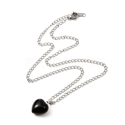 Heart Natural & Synthetic Mixed Gemstone Pendant Necklaces NJEW-JN03647-1