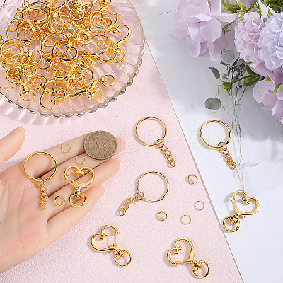150Pcs 3 Styles Heart Shape Zinc Alloy Swivel Lobster Clasp with Iron Split Key Rings with 304 Stainless Steel Jump Rings FIND-SP0002-59G-1