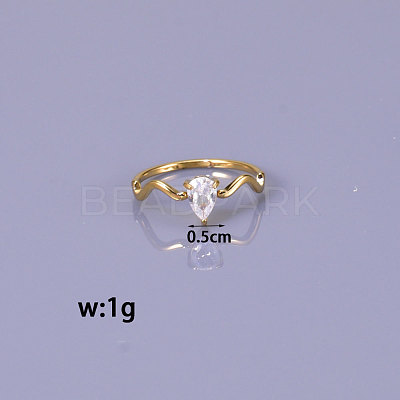 Teardrop 304 Stainless Steel with Clear Cubic Zirconia Finger Rings for Women FS-WG6614B-03-1
