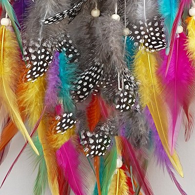 Natural Mixed Stone Chips & Woven Net/Web with Feather Hanging Ornaments HJEW-A013-03B-1