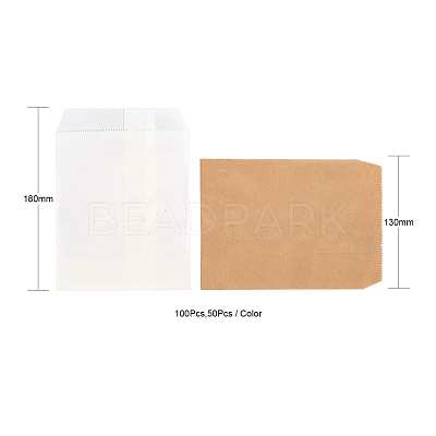 100Pcs 2 Colors White & Brown Kraft Paper Bags CARB-LS0001-04-1