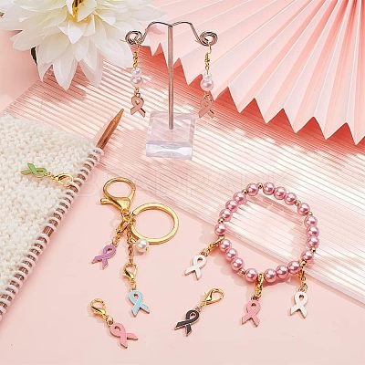 Alloy Enamel Awareness Ribbon Pendant Decorations AJEW-NB0003-74-1