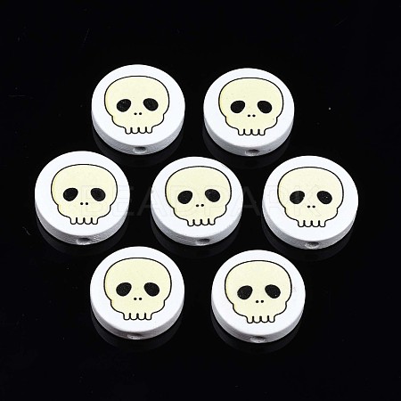 Halloween Printed Natural Wood Beads WOOD-T021-97-1