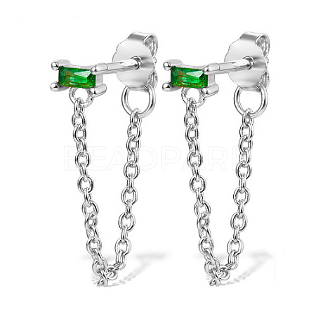 Rhodium Plated Platinum 925 Sterling Silver Chains Front Back Stud Earrings PA4661-5-1