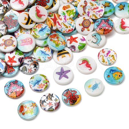 Ocean Theme Printed Natural Freshwater Shell Beads SH-CBA2978-25-1