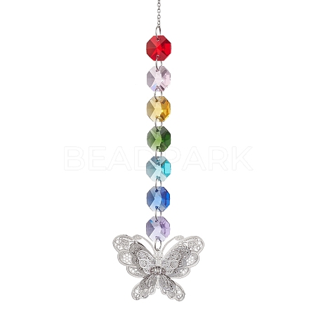 Glass Octagon Beaded Hanging Ornaments HJEW-JM01760-05-1