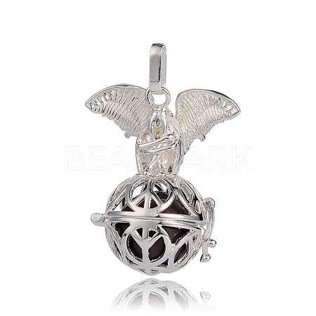 Silver Color Plated Brass Hollow Round Cage Pendants KK-J252-05S-1