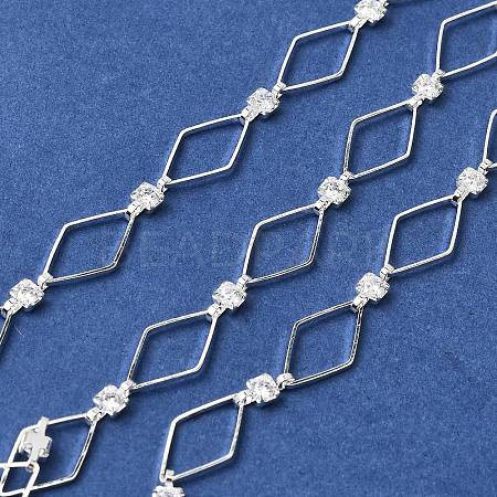 Handmade Brass Pave Clear Cubic Zirconia Rhombus Link Chains CHC-G027-01S-1