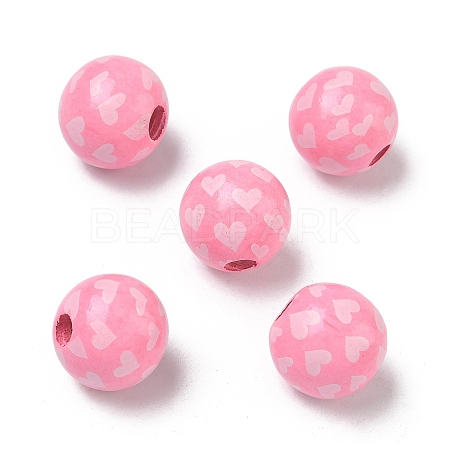 Valentine's Day Spray Painted & Printed Wood European Beads WOOD-L023-03H-1