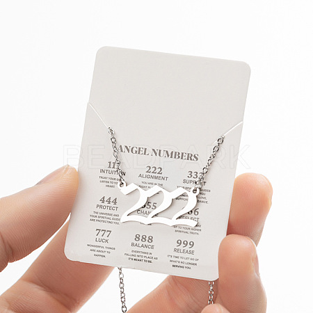 201 Stainless Steel Angel Number Pendant Necklaces for Women FS-WG21275-04-1