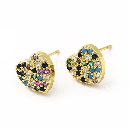 Rack Plating Brass Micro Pave Cubic Zirconia Stud Earrings for Women EJEW-H091-33G-1