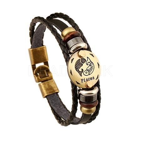Braided Cowhide Cord Multi-Strand Bracelets PW-WG49322-08-1