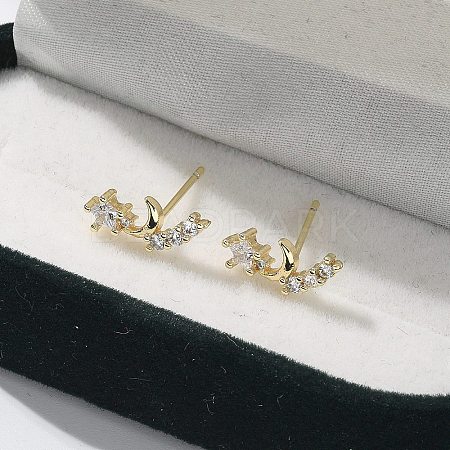 Brass Clear Cubic Zirconia Stud Earrings EJEW-Q014-11G-1