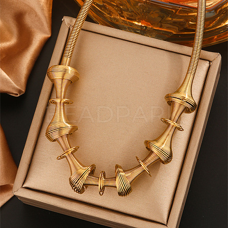 304 Stainless Steel Irregular Twisted Chain Spiral Bib Necklaces for Women NJEW-B127-01G-01-1
