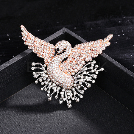 Swan Alloy Rhinestone Lapel Pins for Backpack Clothes LS-JEWB-H032-03LGP-1