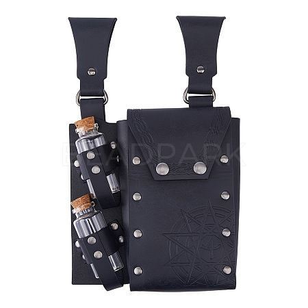 Rectangle PU Leather Medieval Waist Belt Bag with 2Pcs Glass Potion Bottles AJEW-WH0752-297A-1