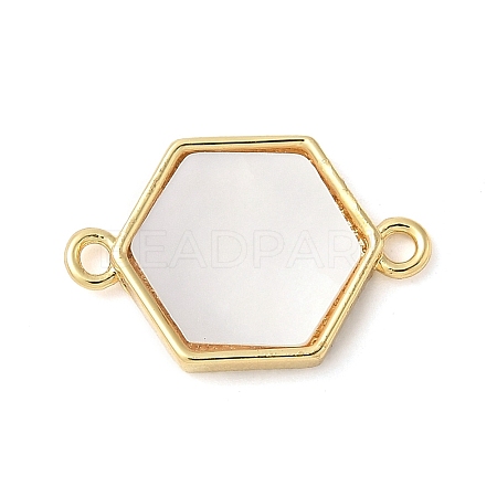 Brass Pave Natural White Shell Connector Charms KK-S522-03F-G-1
