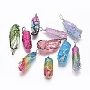 Electroplate Natural Quartz Crystal Big Wire Wrapped Pendants G-L520-B-1