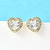 Clear Cubic Zirconia Heart Stud Earrings EJEW-K093-21G-4