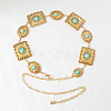 Oval Rectangle Alloy with Synthetic Turquoise Link Chain Waist Belly Chains for Dress FS-WG6F33A-01-2