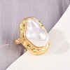 Brass ABS Plastic Pearl Cuff Rings for Women RJEW-L132-02G-2
