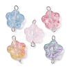 Transparent Baking Paint Glass Glitter Flower Connector Charms PALLOY-JF02341-20B-1